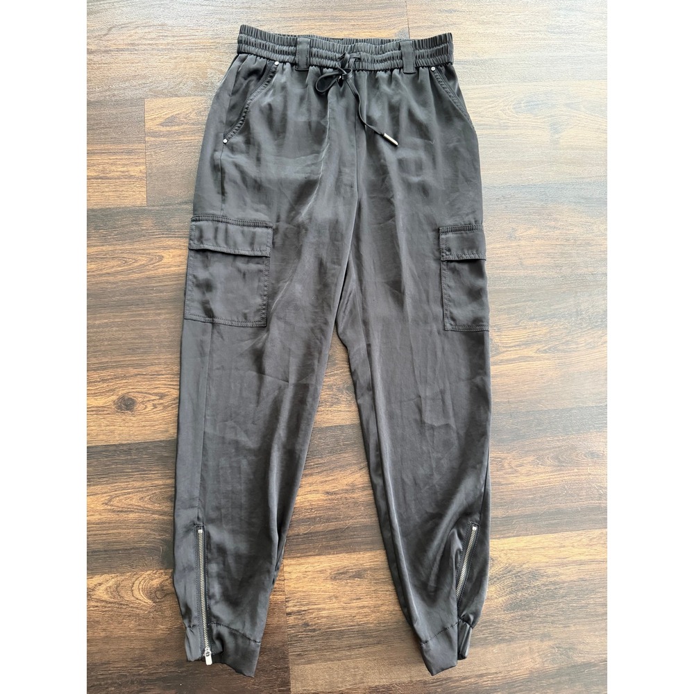 White House Black Market Cargo Joggers Womens S WKND Satin Black Excellent